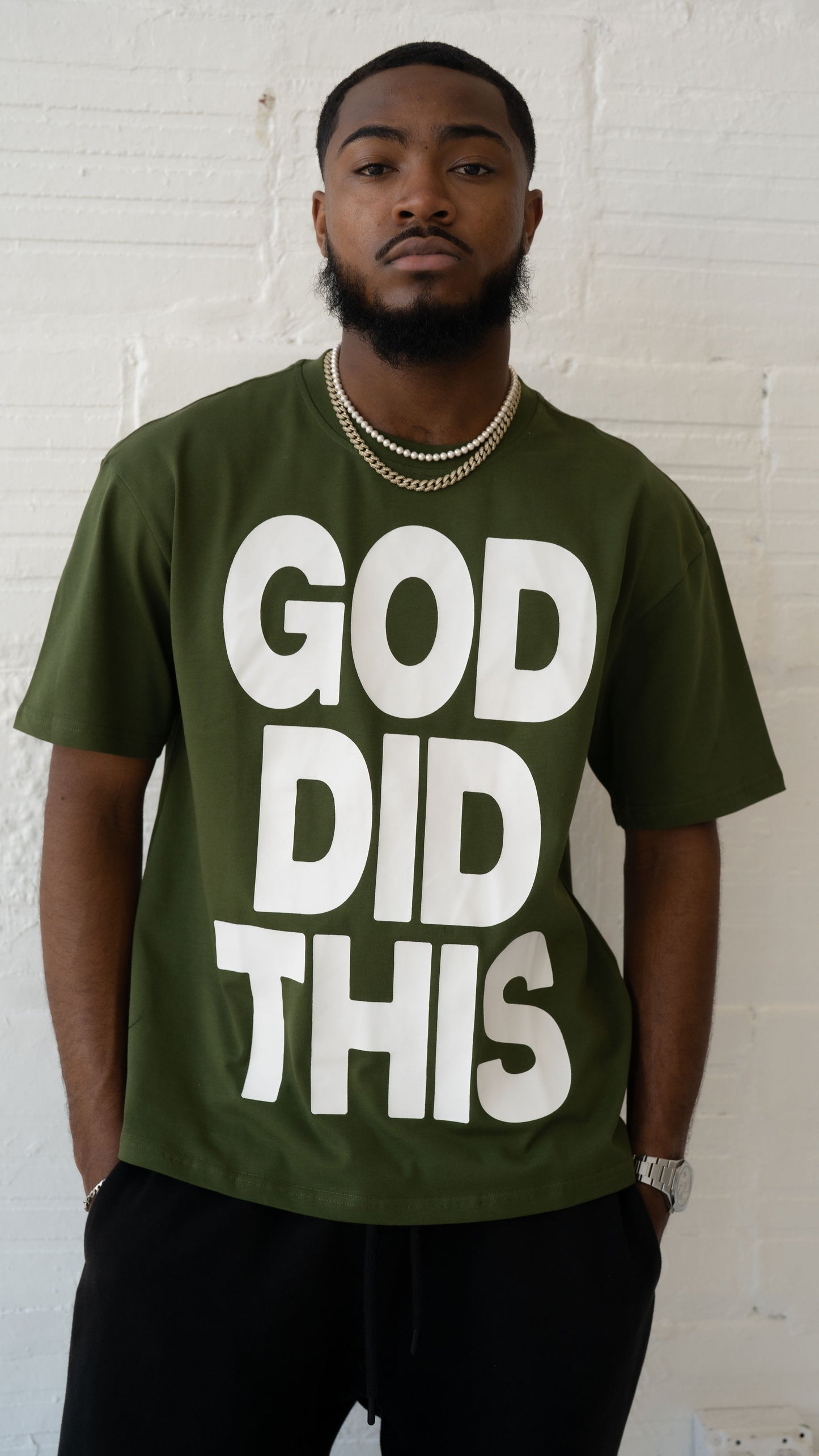 Short Sleeve God Did- Forest Green